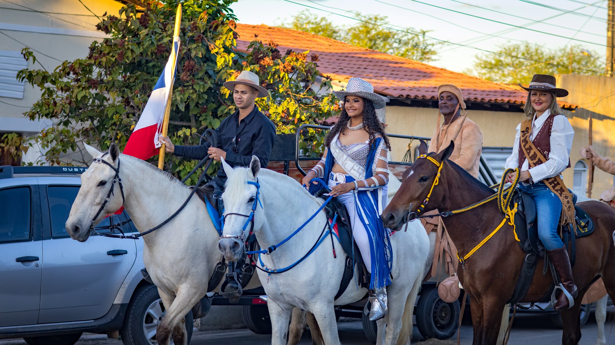 Princesa e madrinha a cavalo